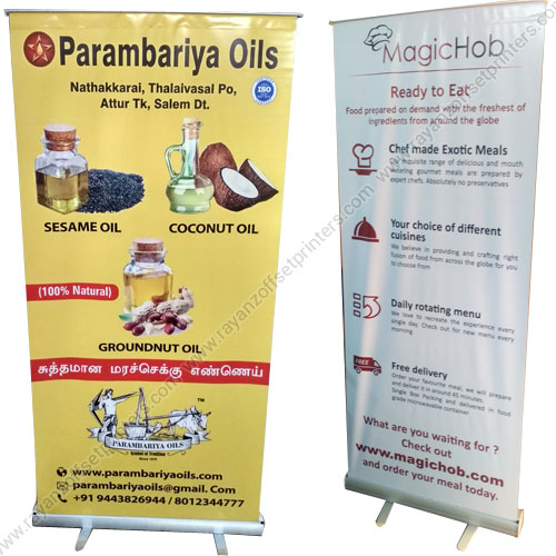 Promote Your Brand with Impact: Discover the Cost of Custom Promotional Products Online in Chennai, India. From Banner Standees and Canopy Tents to Umbrellas, Promo Tables, Backdrops, Cutout Standees, Photo Mugs, and T-Shirts—High-Quality Printing, Competitive Prices! Order Your Custom Promotional Items Today! 5 Aluminium Roll Up Banner Display Standee