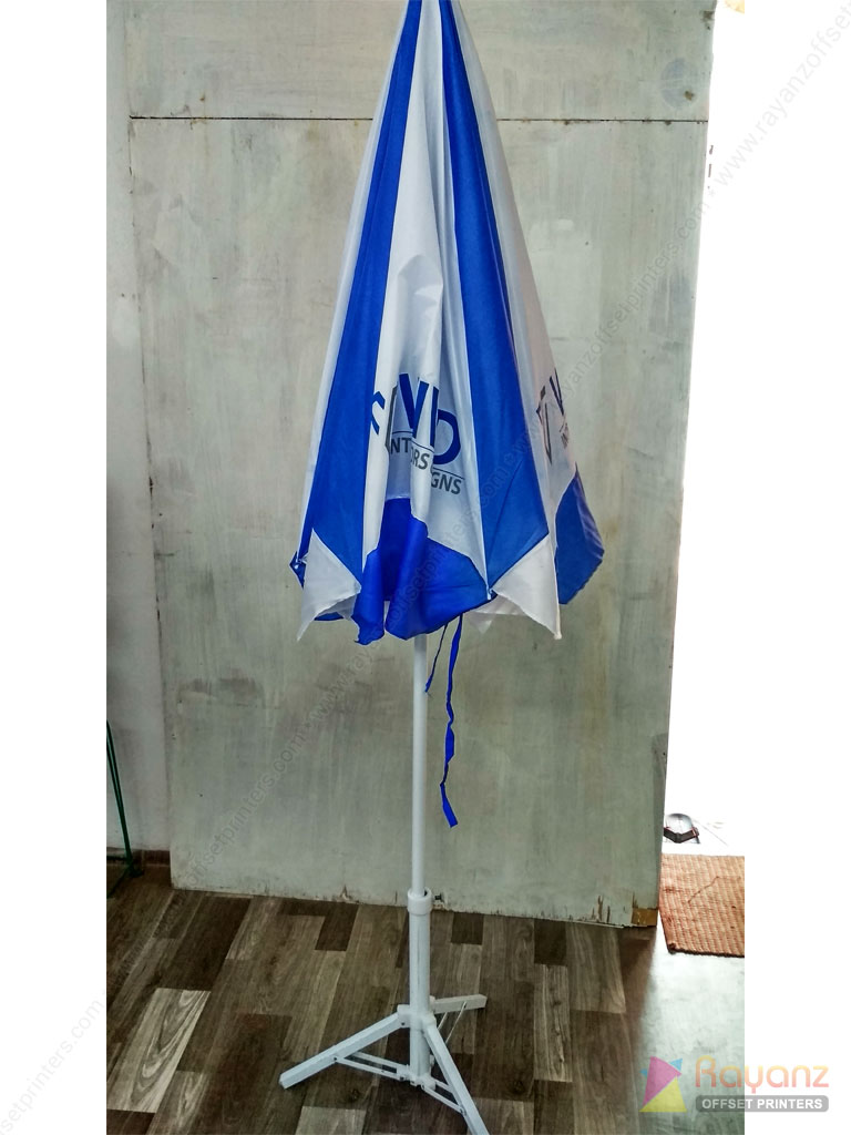 Blue colour Umbrella with company logo printing sample