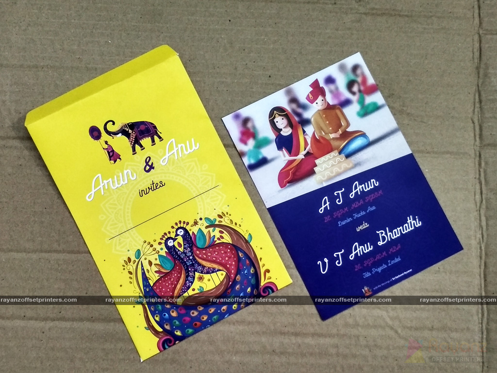 Elegant A5 Size Wedding Card and Envelope Cover Design - Multicolor Printing with Matt Lamination Finish Sample