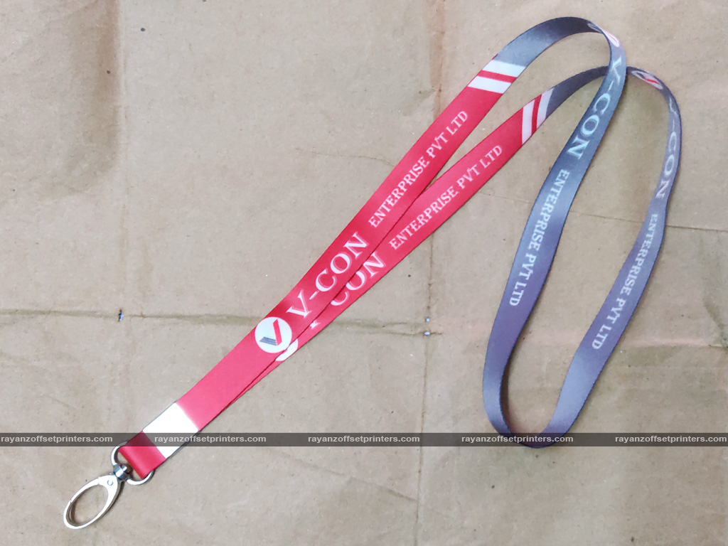 red and grey colour id card lanyard printing sample