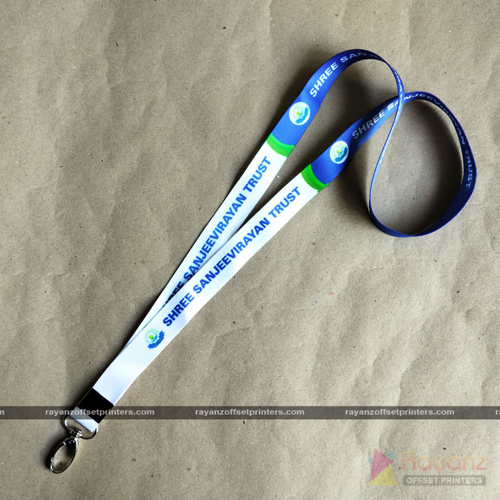 Custom 20mm lanyard tag featuring a professionally printed logo and mission statement, enhancing visibility for charitable trusts.