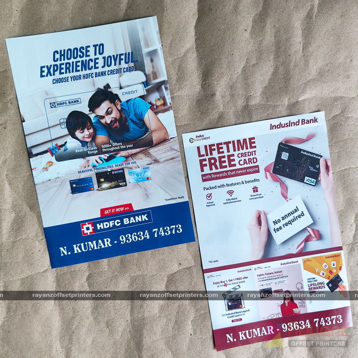 Credit Card Promotion Pamphlet Printing Chennai – Increase Customer Reach with 2000+ A5 Flyers from ₹3150 1 Credit Card Promotion Pamphlet Printing Chennai with multicolor banking flyer design