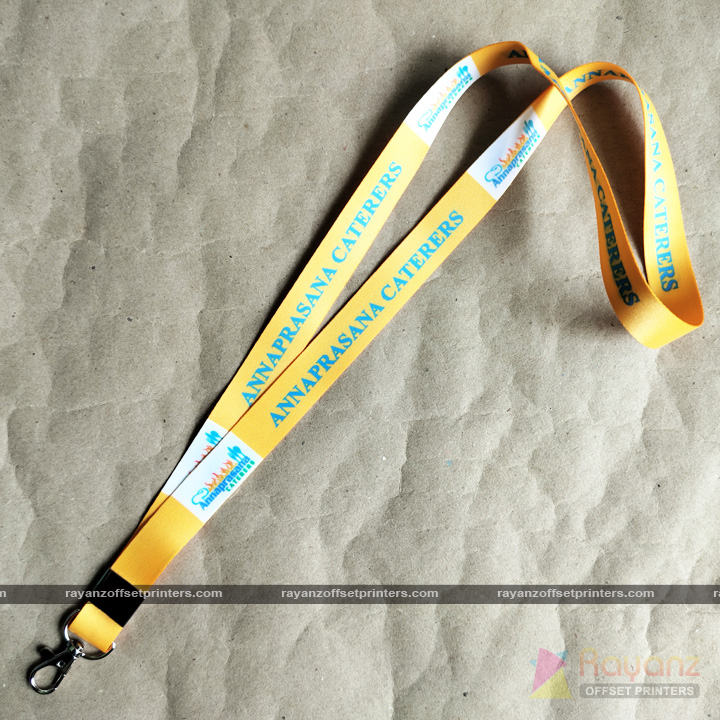 Multicolor satin ID card lanyard printed for catering business staff branding