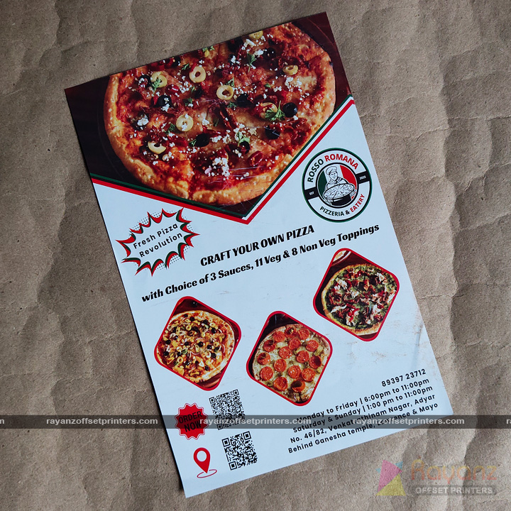 Restaurant Pamphlet Printing Chennai – Boost Pizza Orders with Premium 2000+ A5 Flyers from ₹3150 1 Restaurant Pamphlet Printing Chennai for Pizza Menu Flyer Design