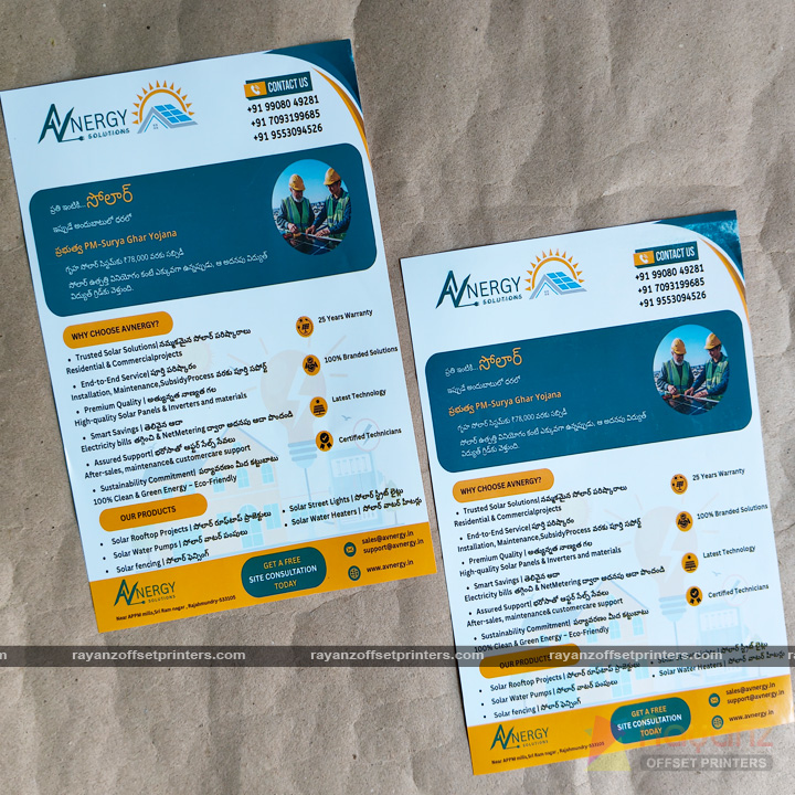 Solar Energy Company A5 Pamphlet Printing Chennai with multicolor corporate flyer design