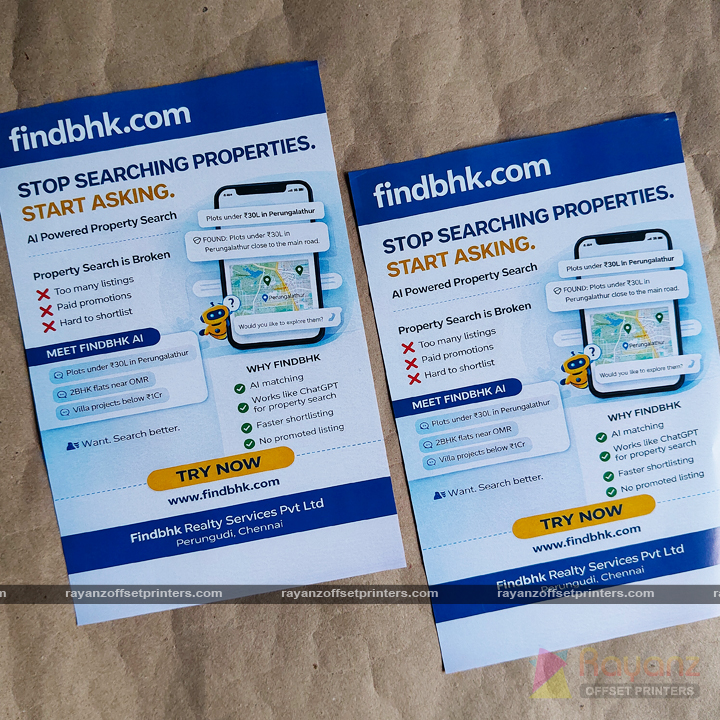 Real Estate Pamphlet Printing Chennai A5 property search flyer
