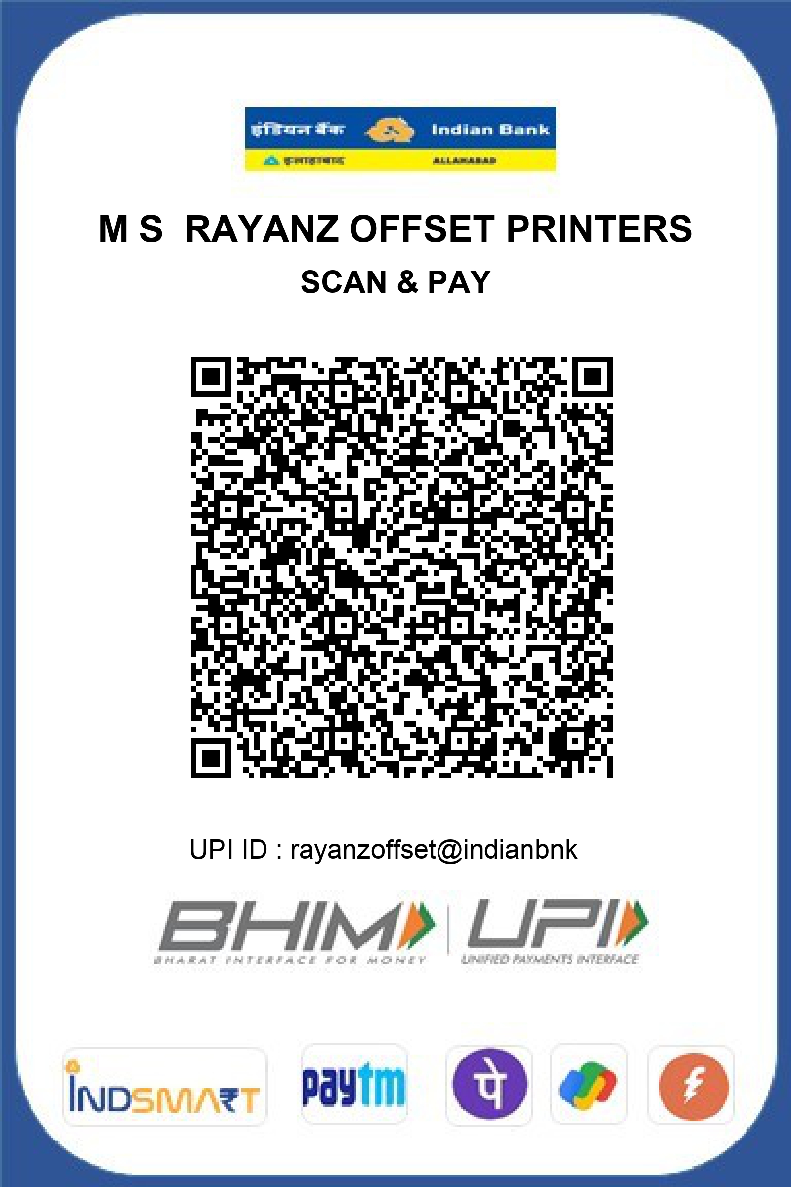 Get in Touch with Rayanz Offset Printers: Contact Us for Printing Services and Promotional Products in Chennai, India 1 upi qr code